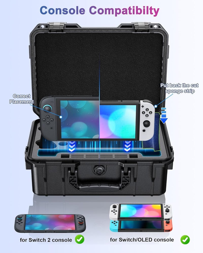 FYOUNG Upgrade Hard Carrying Case for Nintendo Switch 2/Switch 1 Console, Professional Deluxe IP67 Waterproof Bag, All in one Large Capacity Travel Case for Pro Controller&Accessories - Image 3